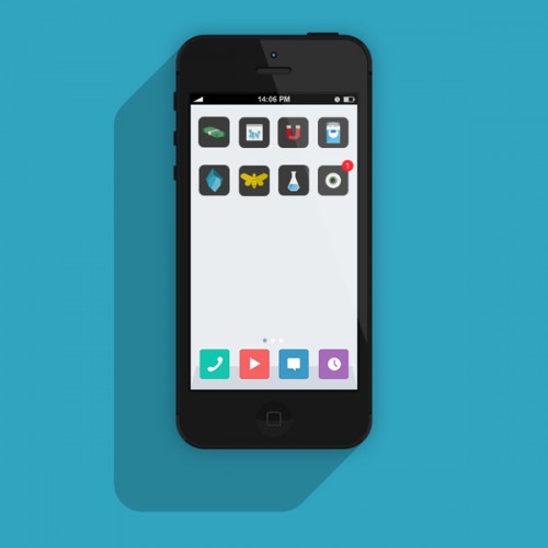 flat image of mobile phone with apps